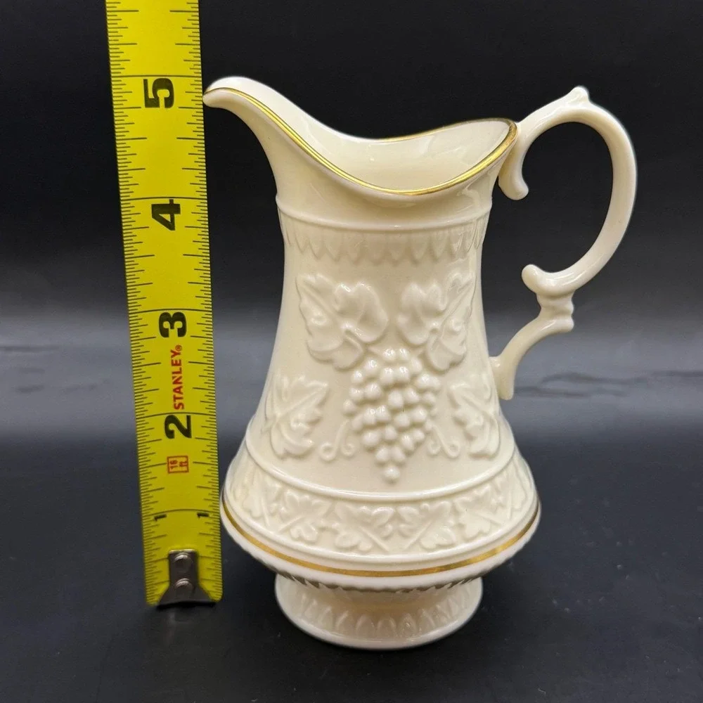 Vtg Lenox 2pc Mixed Lot Ivory Cream 24K Gold Bud Vase Grape Harvest Mini Pitcher